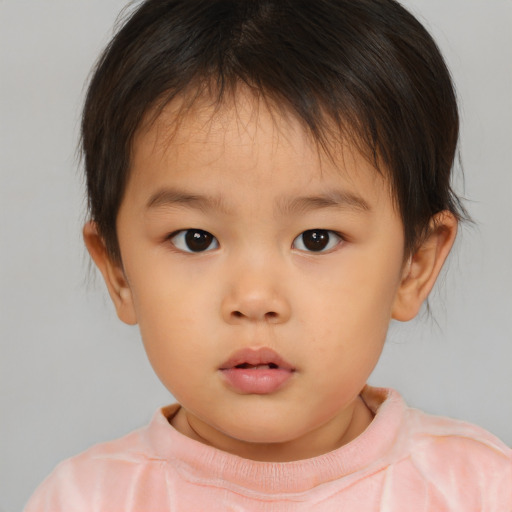 Neutral asian child female with short  brown hair and brown eyes