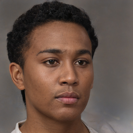 Neutral black young-adult male with short  brown hair and brown eyes