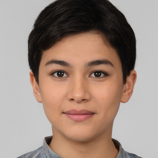 Neutral asian young-adult female with short  black hair and brown eyes