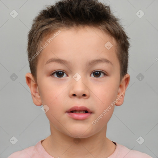 Neutral white child male with short  brown hair and brown eyes