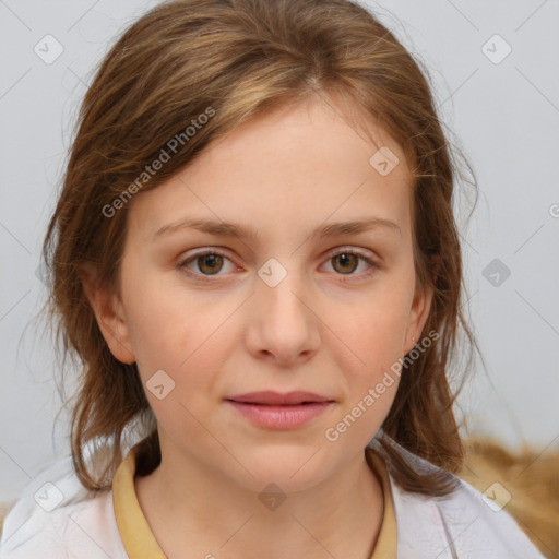 Neutral white child female with medium  brown hair and brown eyes