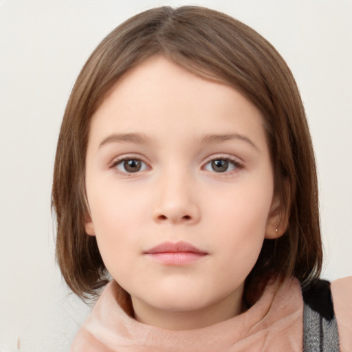 Neutral white child female with medium  brown hair and brown eyes