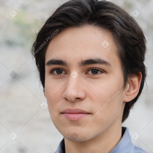 Neutral white young-adult male with medium  brown hair and brown eyes