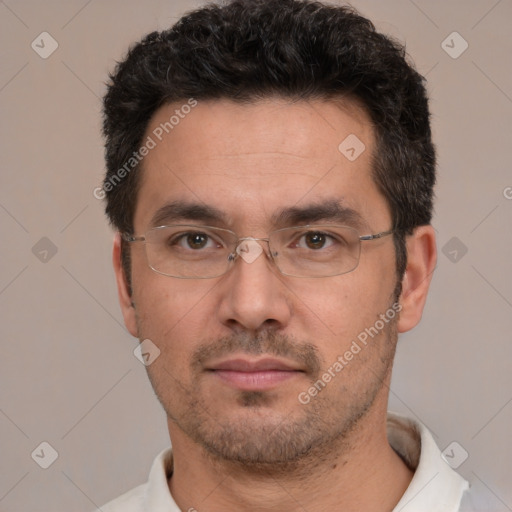 Neutral white adult male with short  brown hair and brown eyes