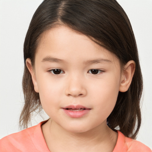 Neutral white child female with medium  brown hair and brown eyes