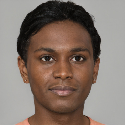 Neutral black young-adult male with short  brown hair and brown eyes