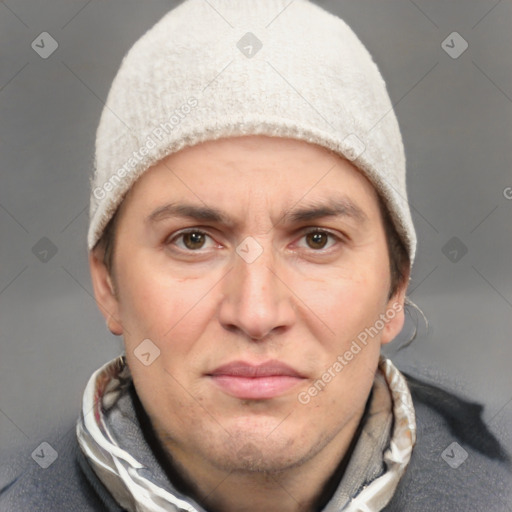 Neutral white adult male with short  brown hair and brown eyes