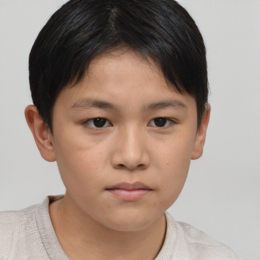 Neutral asian child female with short  brown hair and brown eyes
