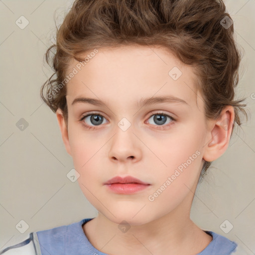 Neutral white child female with short  brown hair and brown eyes