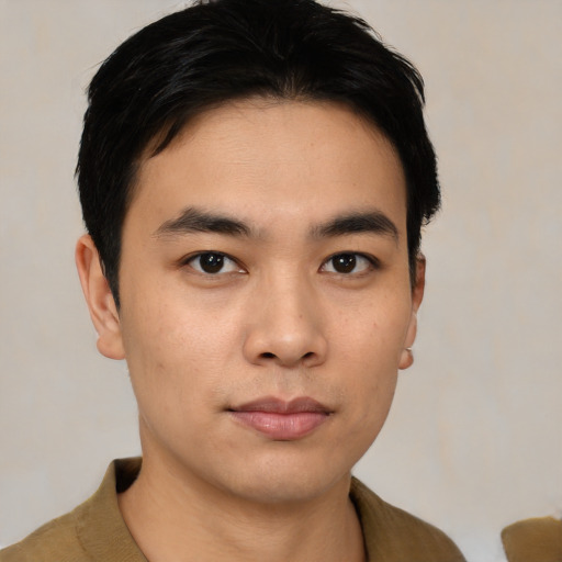 Neutral asian young-adult male with short  black hair and brown eyes