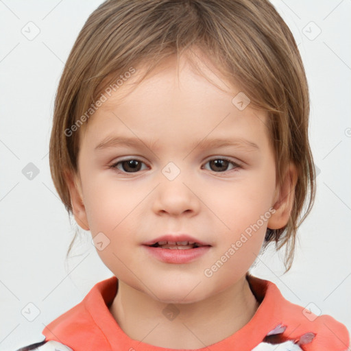 Neutral white child female with medium  brown hair and brown eyes