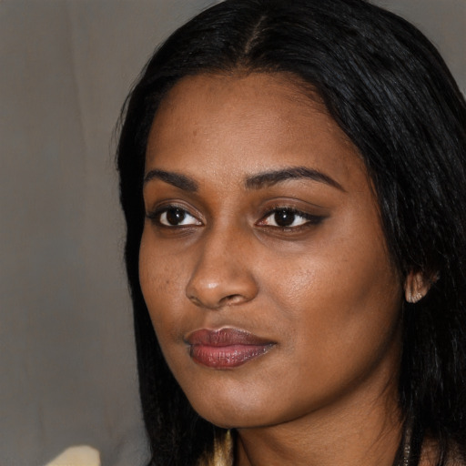 Neutral black young-adult female with long  black hair and brown eyes