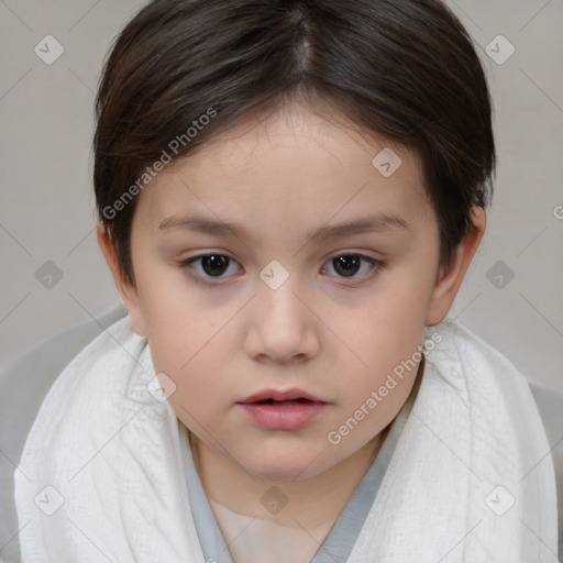 Neutral white child female with medium  brown hair and brown eyes