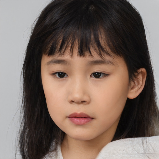 Neutral asian child female with medium  brown hair and brown eyes