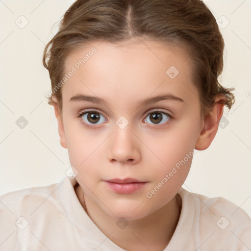 Neutral white child female with short  brown hair and brown eyes