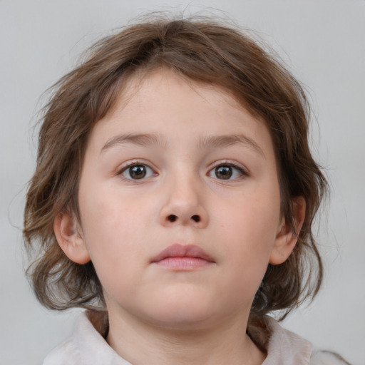 Neutral white child female with medium  brown hair and brown eyes