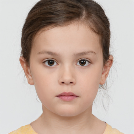 Neutral white child female with medium  brown hair and brown eyes