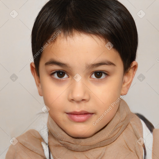 Neutral white child female with short  brown hair and brown eyes