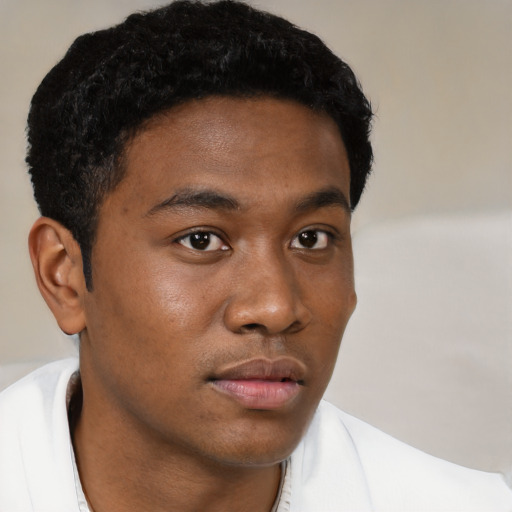 Neutral black young-adult male with short  brown hair and brown eyes