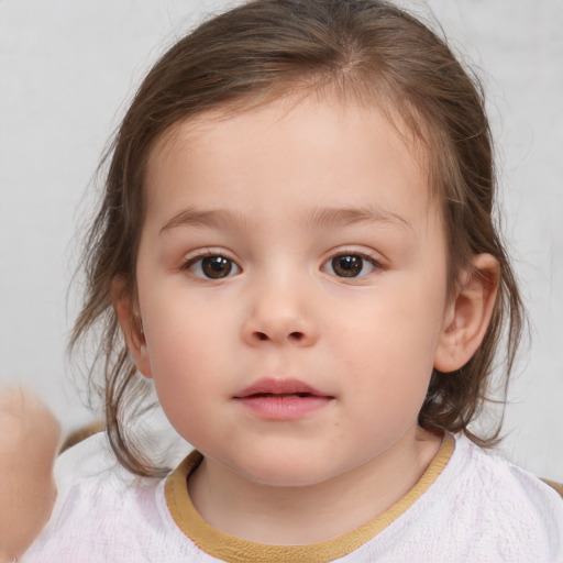 Neutral white child female with medium  brown hair and brown eyes