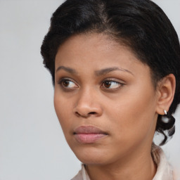 Neutral black young-adult female with short  brown hair and brown eyes