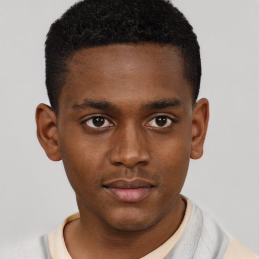 Neutral black young-adult male with short  brown hair and brown eyes