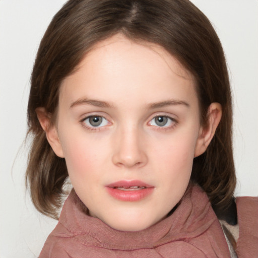 Neutral white child female with medium  brown hair and brown eyes