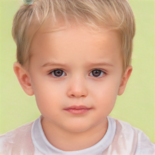 Neutral white child female with short  blond hair and brown eyes