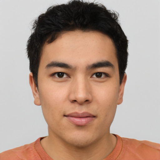 Neutral asian young-adult male with short  brown hair and brown eyes