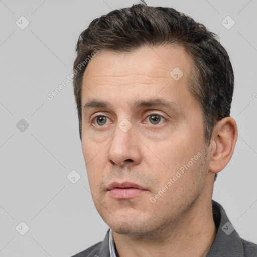 Neutral white adult male with short  brown hair and brown eyes