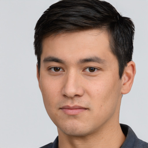 Neutral white young-adult male with short  black hair and brown eyes