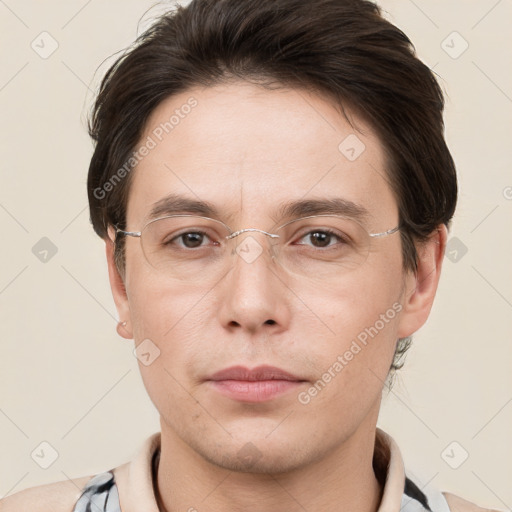 Neutral white adult male with short  brown hair and brown eyes