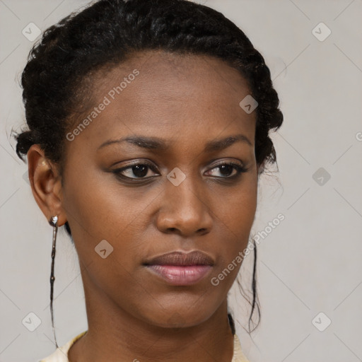 Neutral black young-adult female with short  brown hair and brown eyes