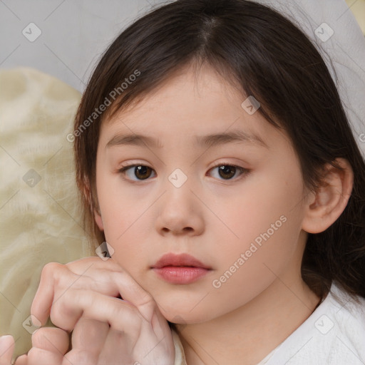 Neutral white child female with medium  brown hair and brown eyes