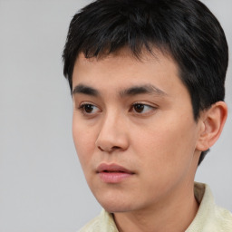 Neutral white young-adult male with short  black hair and brown eyes