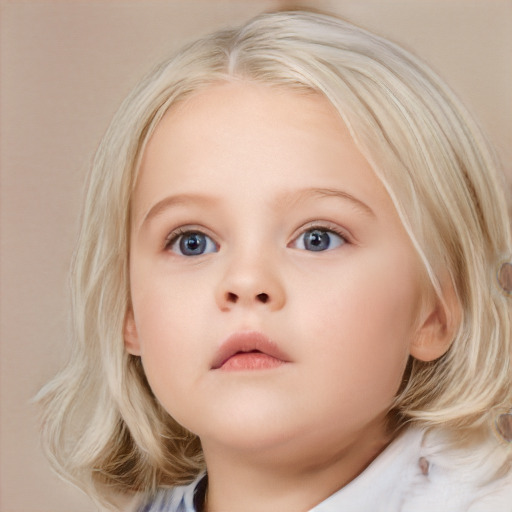 Neutral white child female with medium  brown hair and blue eyes