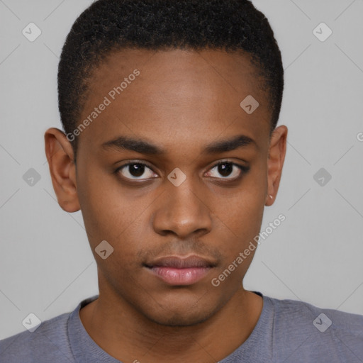 Neutral black young-adult male with short  brown hair and brown eyes