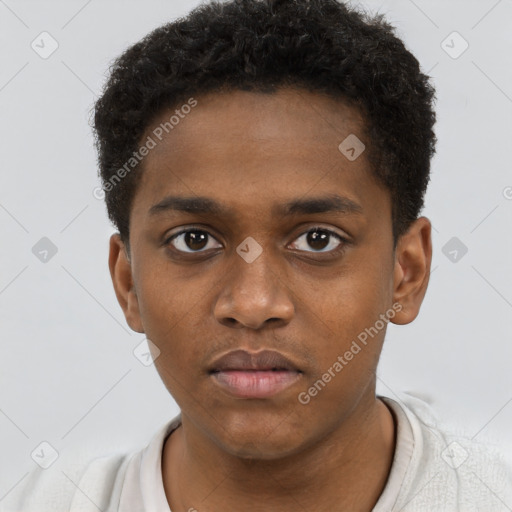 Neutral black young-adult male with short  brown hair and brown eyes