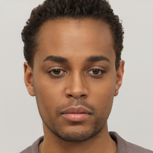 Neutral black young-adult male with short  brown hair and brown eyes