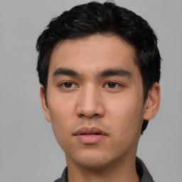 Neutral asian young-adult male with short  black hair and brown eyes