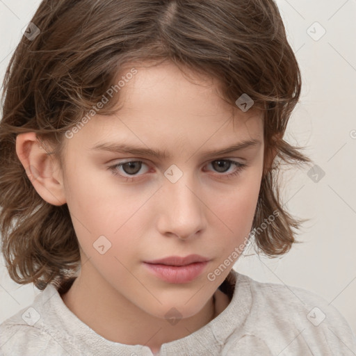 Neutral white child female with medium  brown hair and brown eyes