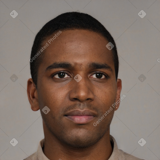 Neutral black young-adult male with short  brown hair and brown eyes