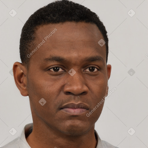 Neutral black young-adult male with short  brown hair and brown eyes