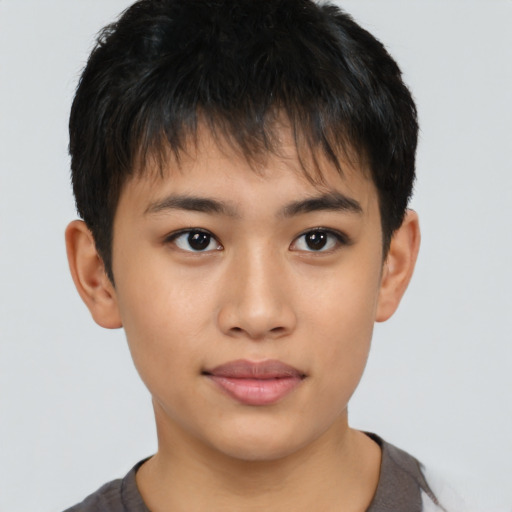 Neutral asian young-adult male with short  brown hair and brown eyes
