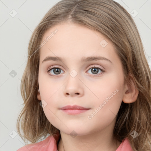 Neutral white child female with medium  brown hair and brown eyes