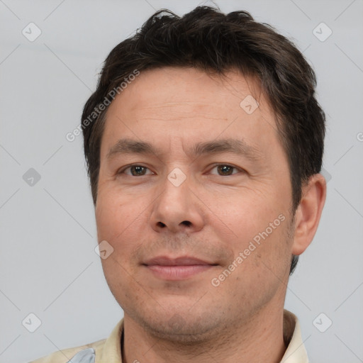 Neutral white adult male with short  brown hair and brown eyes