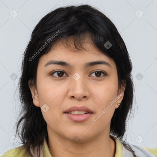 Neutral asian young-adult female with medium  brown hair and brown eyes