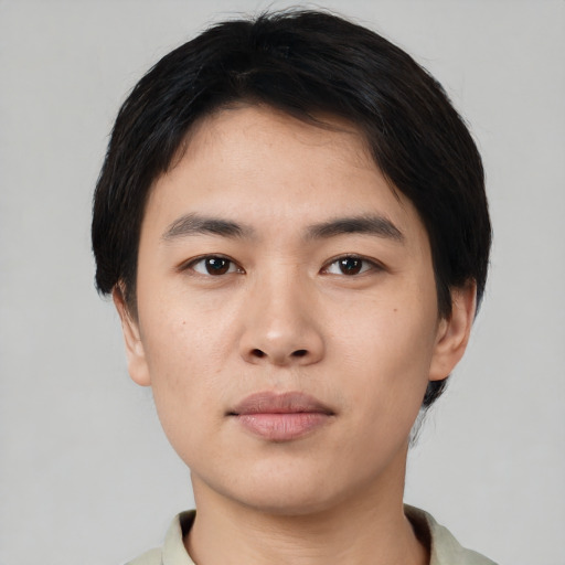 Neutral asian young-adult male with short  black hair and brown eyes