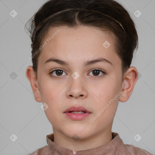 Neutral white child female with short  brown hair and brown eyes