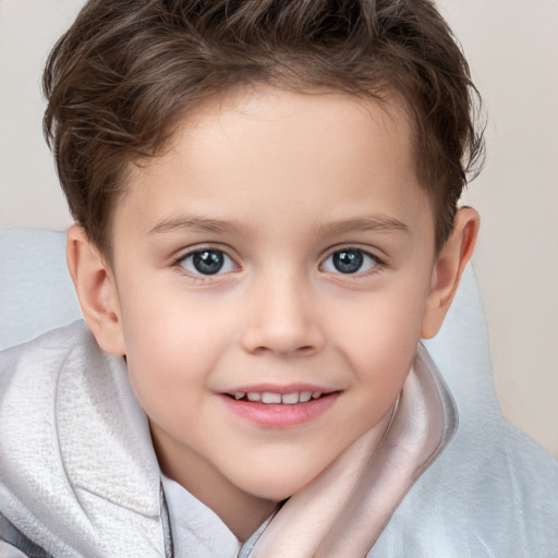 Joyful white child female with short  brown hair and brown eyes